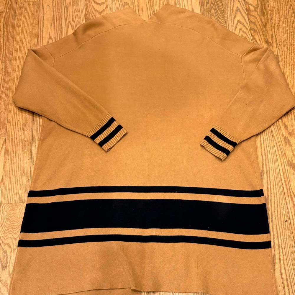 Crown & Ivy Camel & Black Striped Open Front Long Cardigan - Plus Size 2X - Picture 2 of 5